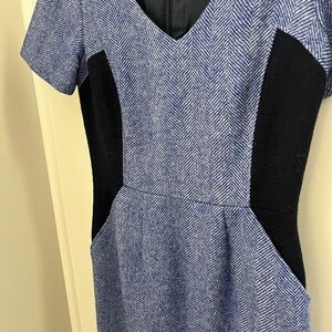 BODEN BRITISH Elegant Tweed Blue and Black Women's Dress